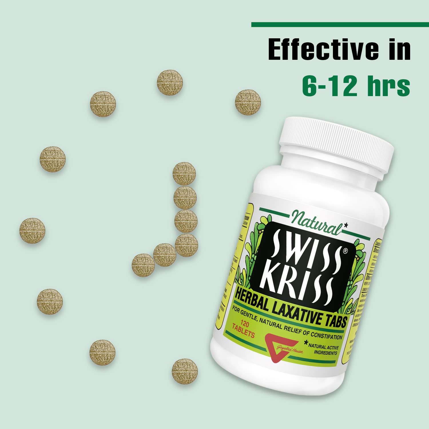 Swiss Kriss Herbal Laxative Tablets, Gentle & Natural Laxatives for Constipation Relief for Adults & Children Over Age 6, Works