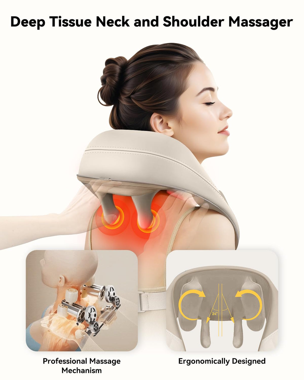Snailax Cordless Neck Massager with Heat, Shiatsu Neck and Shoulder Massager for Deep Tissue, Kneading Back Massage Pillow for L