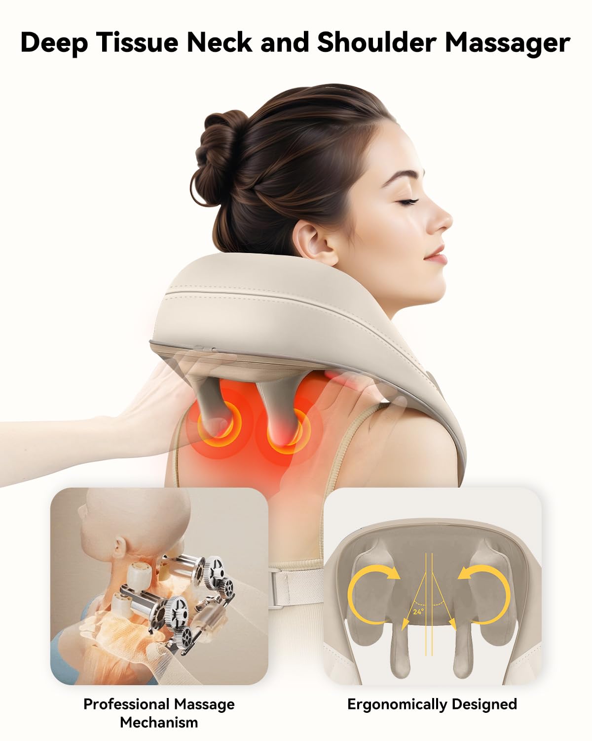 Snailax Cordless Neck Massager with Heat, Shiatsu Neck and Shoulder Massager for Deep Tissue, Kneading Back Massage Pillow for L