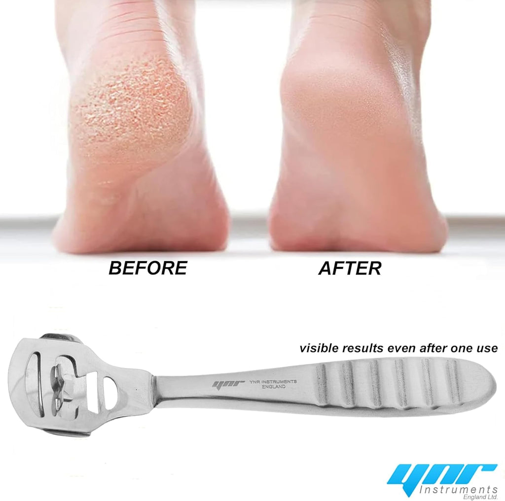 YNR Stainless Steel Foot Scraper & Callus Shaver for Feet, Pedicure Hard Skin Remover Tool with Callus Shaver Blades, Foot File