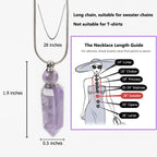 AMOYSTONE 1P Natural Amethyst Necklace Long Chain, Healing Oil Crystals Perfume Necklace Aromatherapy Bullet Shape Pendant Women