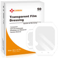 Carbou Transparent Film Dressing,4 x 4.75 Pack of 50 Waterproof Wound Bandage Adhesive Patches,Post Surgical Shower or IV Shield