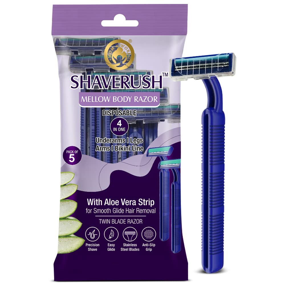 Mom & World Shaverush Mellow Body Razor, 4 In 1, Stainless Steel, Twin Blade Razor, With Aloe Vera Strip For Smooth Hair Removal