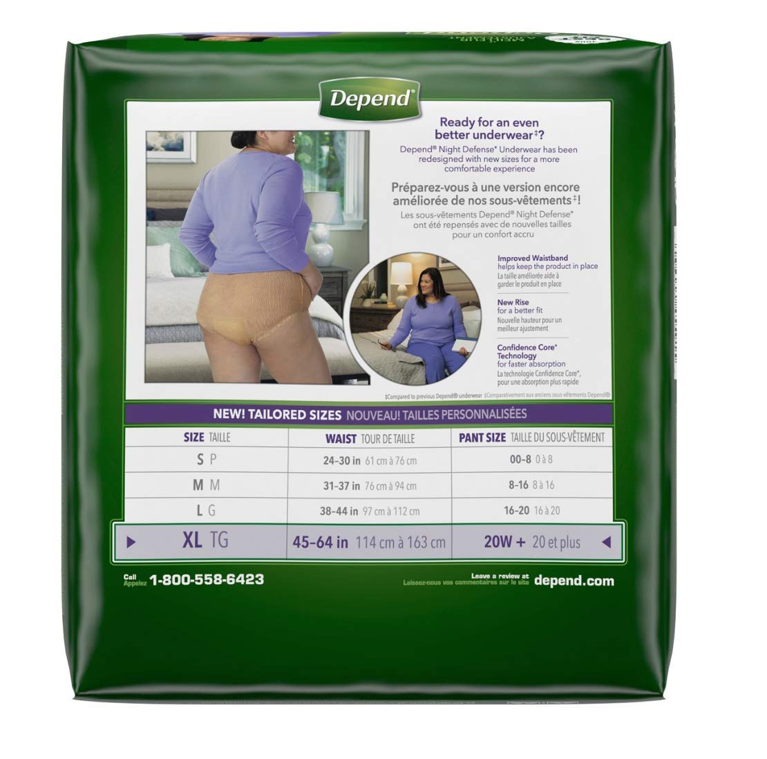 Extra Large Overnight Depends - Night Defense Incontinence Underwear for Women,12 count - XL