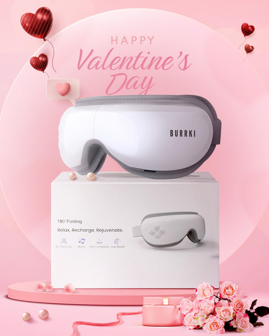 Eye Massager with Heat, Valentines Day Gifts for Her Him, Heated Eye Massager for Migraines with Compression and Bluetooth, Eye