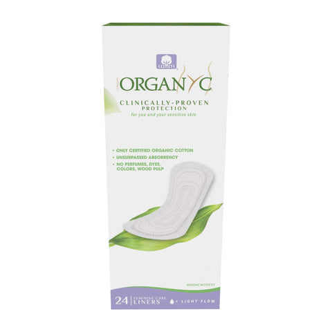 ORGANYC Hypoallergenic 100% Organic Cotton Panty Liners, flat, 24-count Boxes (Pack of 2)