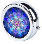 Purple Mandala Pill Box Purse Pocket Small Round Silver Pill Case Decorative Box Metal Medicine Vitamin Pill Organizer Portable