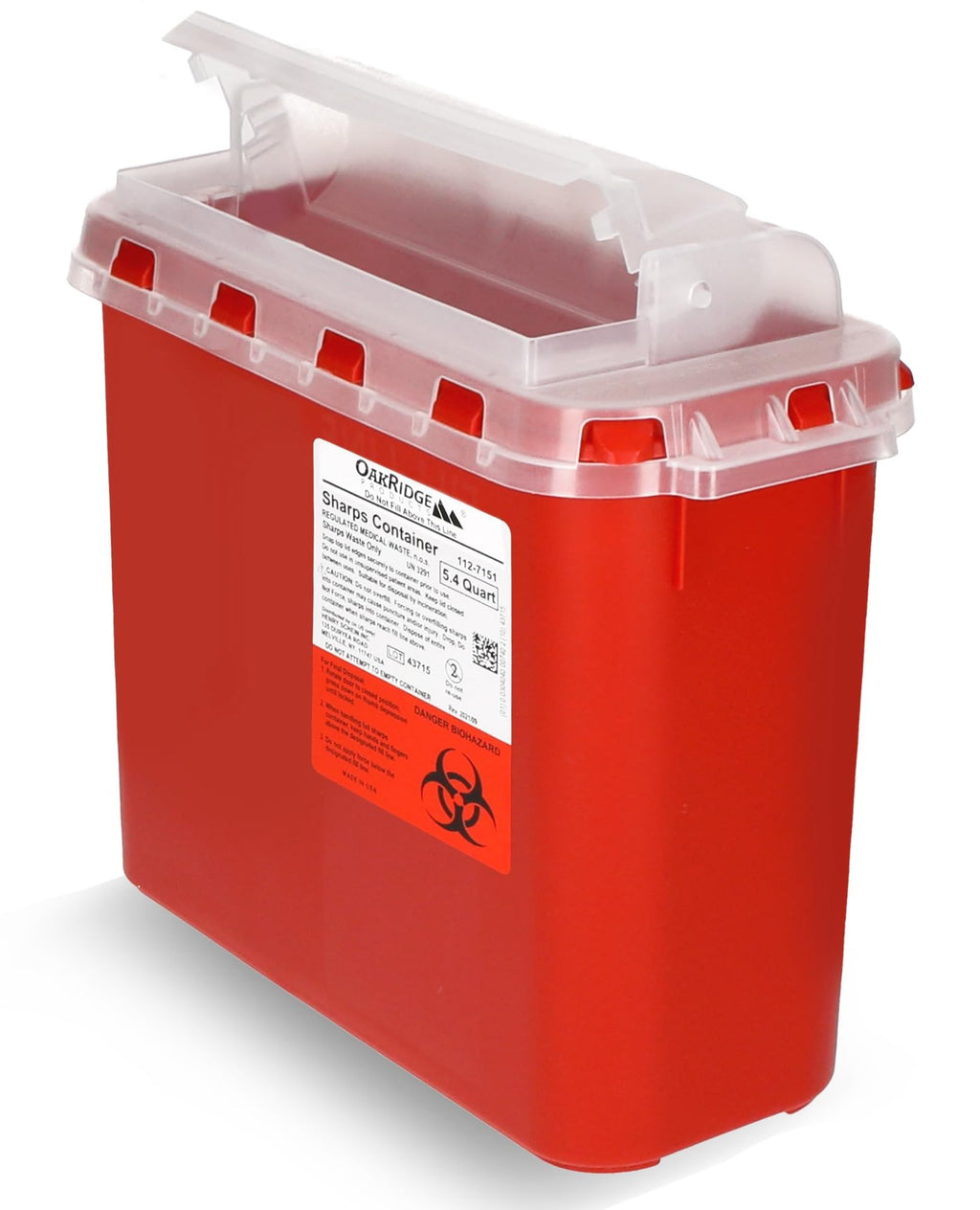 Oakridge Products Transparent Sharps Container for Home Use and Professional 5.4 Quart (1-Pack), Touchless Biohazard Needle and 