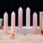 Apengshi Large Rose Quartz Natural Healing Crystal Tower 5.9-6.3 6 Faceted Single Point Love Energy Charger Crystal Wand Stone M