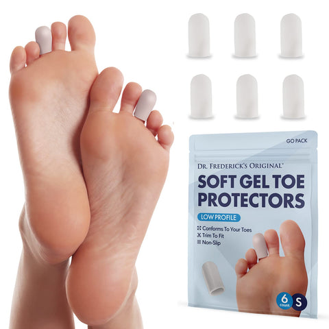 Dr Fredericks Original Soft gel Toe Protectors for Men  Women - 6 Pieces - Toe caps for Foot Pain Relief - Flexible cushions - T