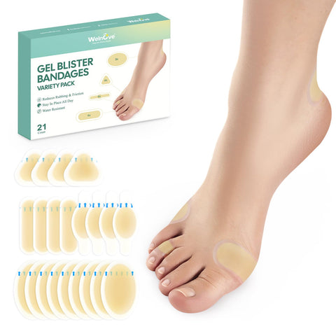 Gel Blister Bandages Blister Pads - Welnove Blister Cushions - Waterproof Hydrocolloid Bandages for Feet, Fingers, Toes, Heel, M