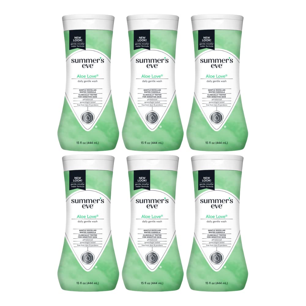 Summers Eve Aloe Love Gentle Daily Feminine Wash, Removes Odor, pH balanced, 15 fl oz. (Pack of 6)