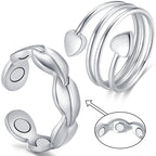 Vicmag Copper Magnetic Ring for Women, Copper Ring Ladies Fingers Thumb Jewelry Gift Adjustable (Love+Leave Silver)
