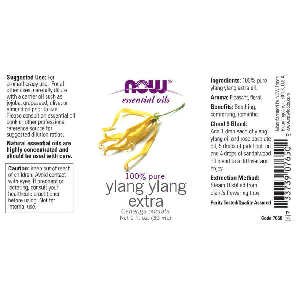 NOW Foods Essential Oils, Ylang Ylang Extra Oil, Comforting Aromatherapy Scent, Steam Distilled, 100% Pure, Vegan, Child Resista