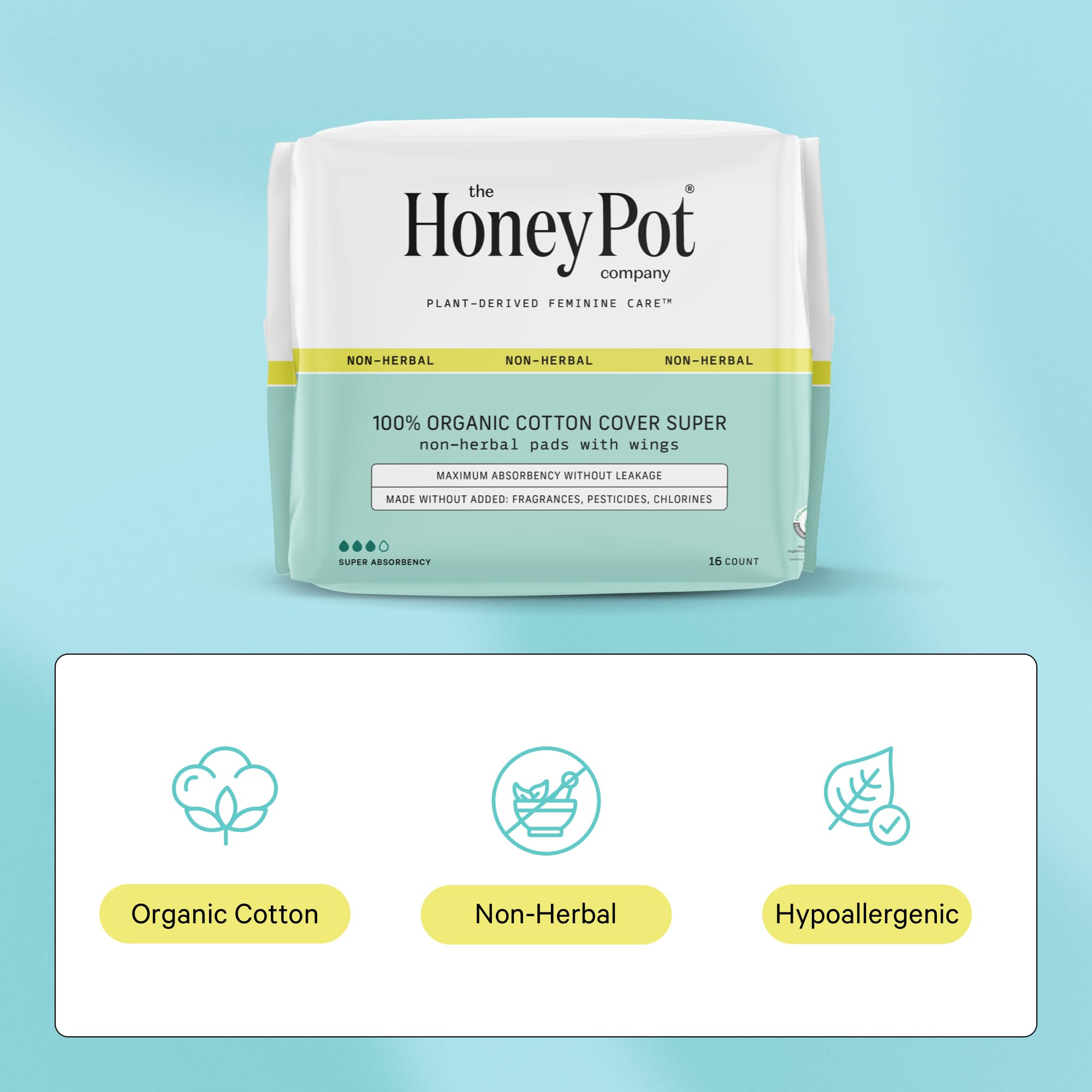 The Honey Pot Company - 64ct - Pads for Women - Non-Herbal Super Pads w/Wings - Organic Pads for Women - Cotton Cover, & Ultra-A