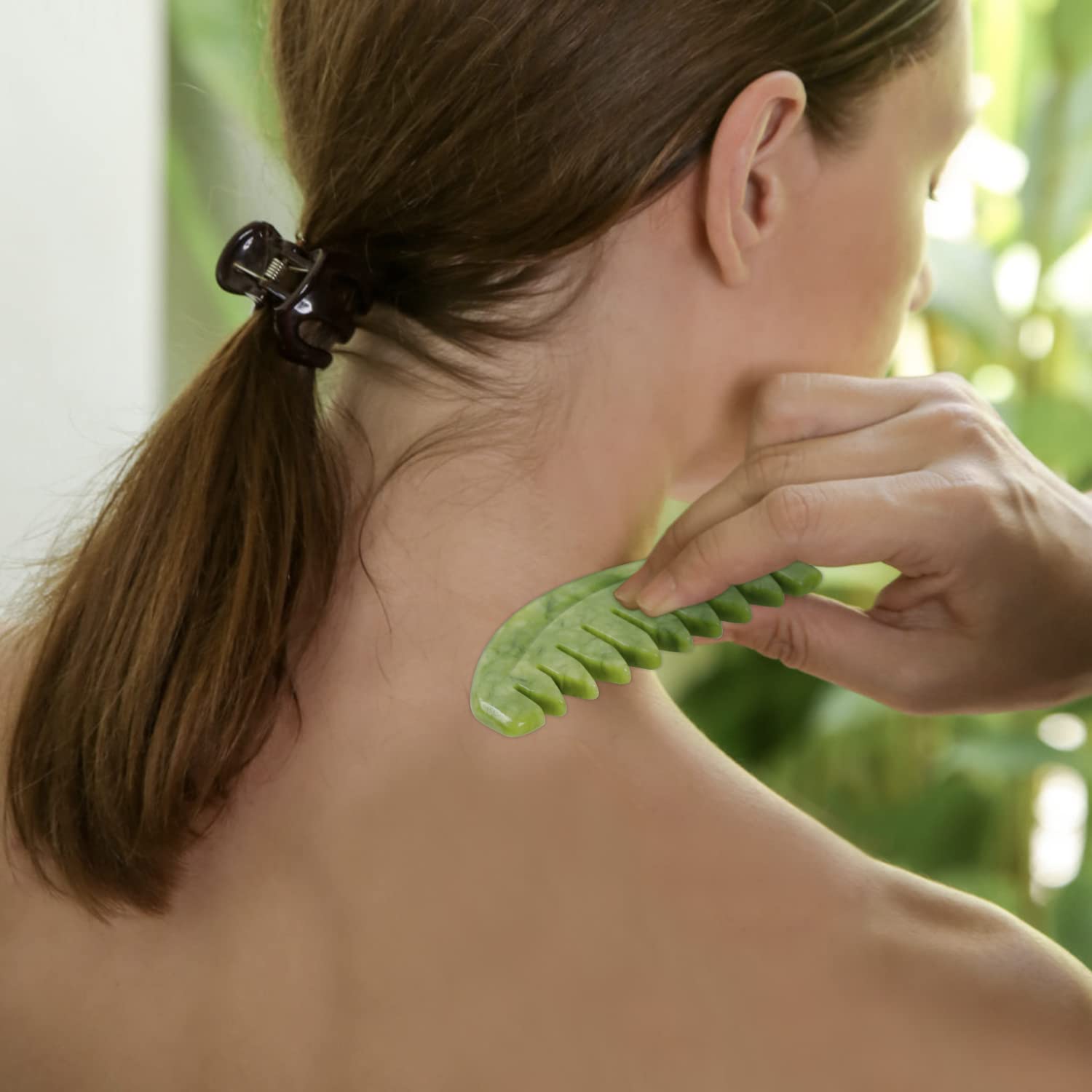 LEOSENSE Scalp Massage Comb, Scalp Massager for Hair Growth, Head Scratcher for Itchy Scalp, Natural Gua Sha Jade Stone for Stre