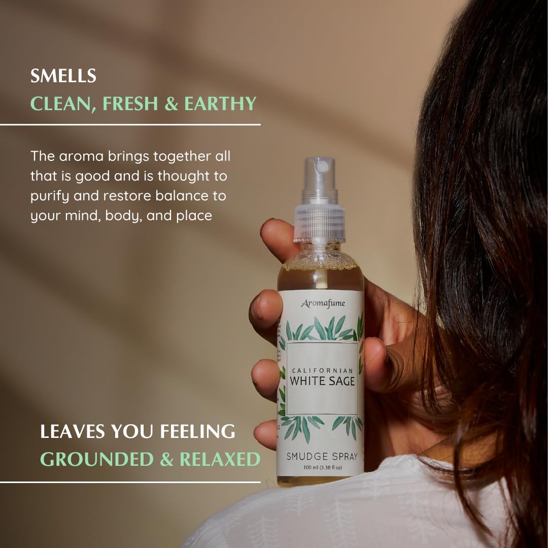 White Sage Smudge Spray by Aromafume | 100ml/3.3 oz | Sage for Cleansing Negative Energy & Protection | Non-Toxic Room Spray | N