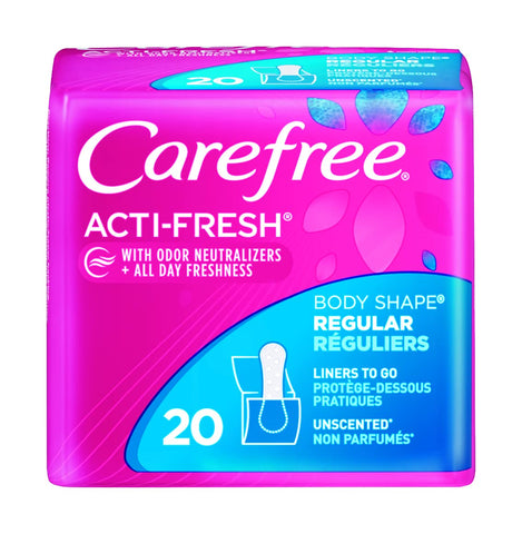 Carefree Panty Liners for Women, Regular, Wrapped, Unscented, 20ct | Pantiliners, Carefree Liners, Daily Liners for Women, Light