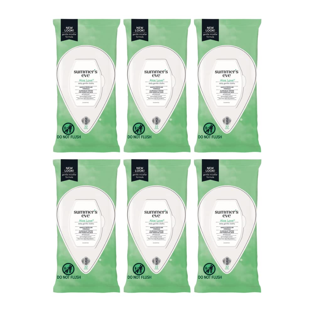 Summers Eve Cleansing Cloths 32 Count Aloe Love (6 Pack)