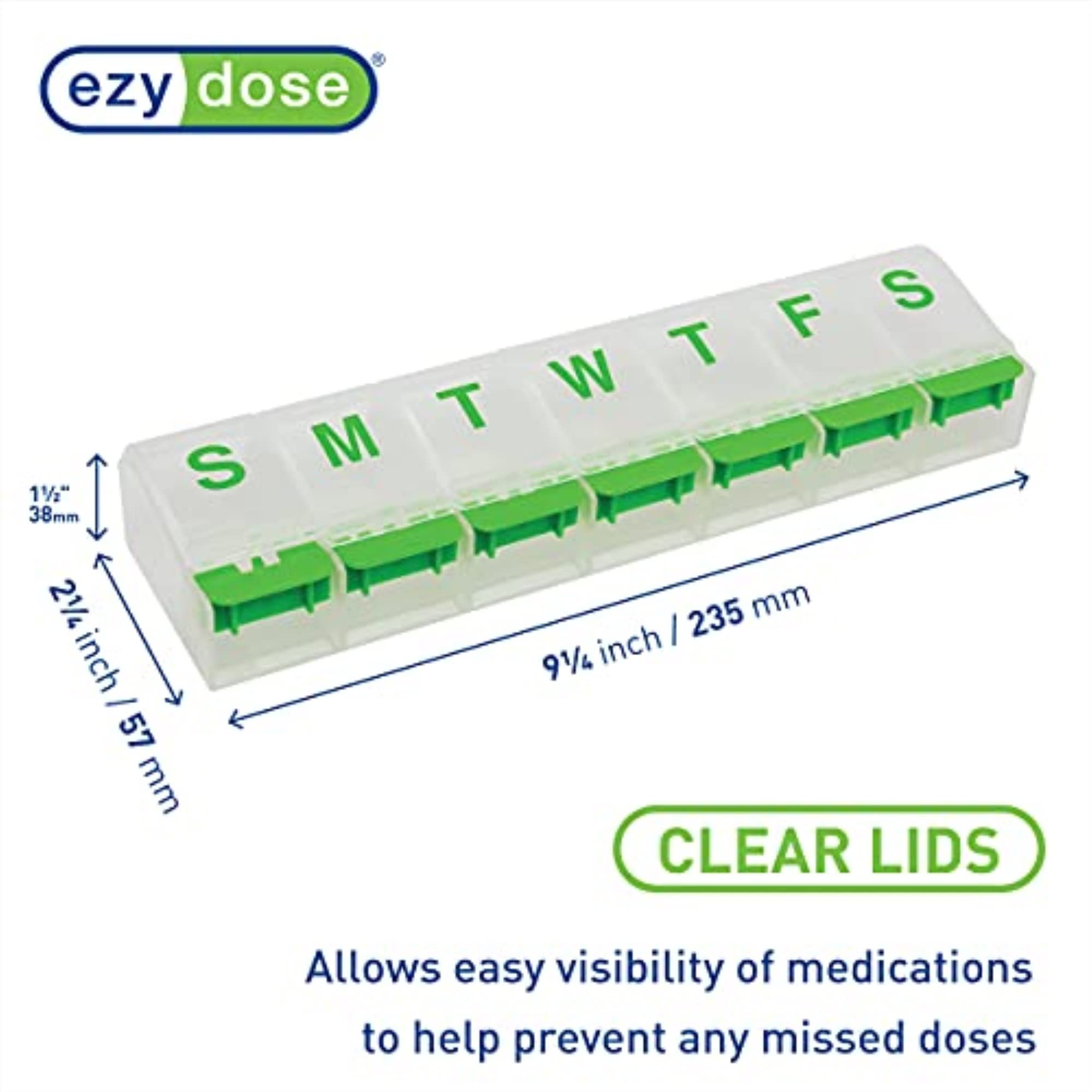 EZY DOSE Weekly (7-Day) Pill Case, Medicine Planner, Vitamin Organizer Box, 2X-Large Push-Button Compartments, Color May Vary, B