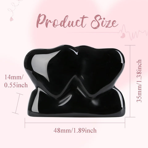 ZHIYUXI 1.8'' Black Obisdian Crystal Double Heart Stone Healing Crystal Heart Shaped Rock for Desk Decor Healing Crystals Polish