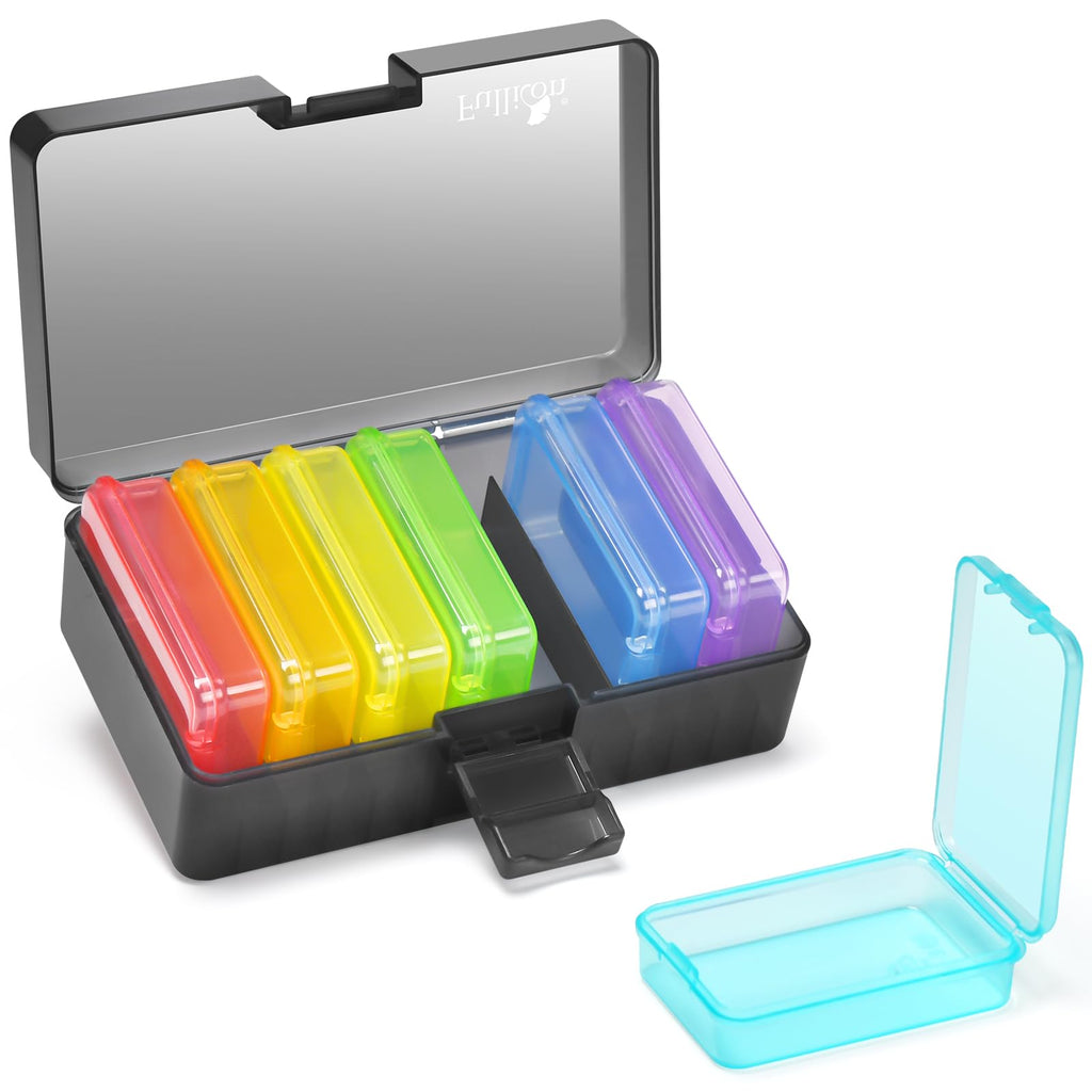 Fullicon Small Pill Case for Purse, Travel Medicine Pill Organizer, Weekly 7 Day Daily Pill Box, Pocket Pharmacy Pill Container 