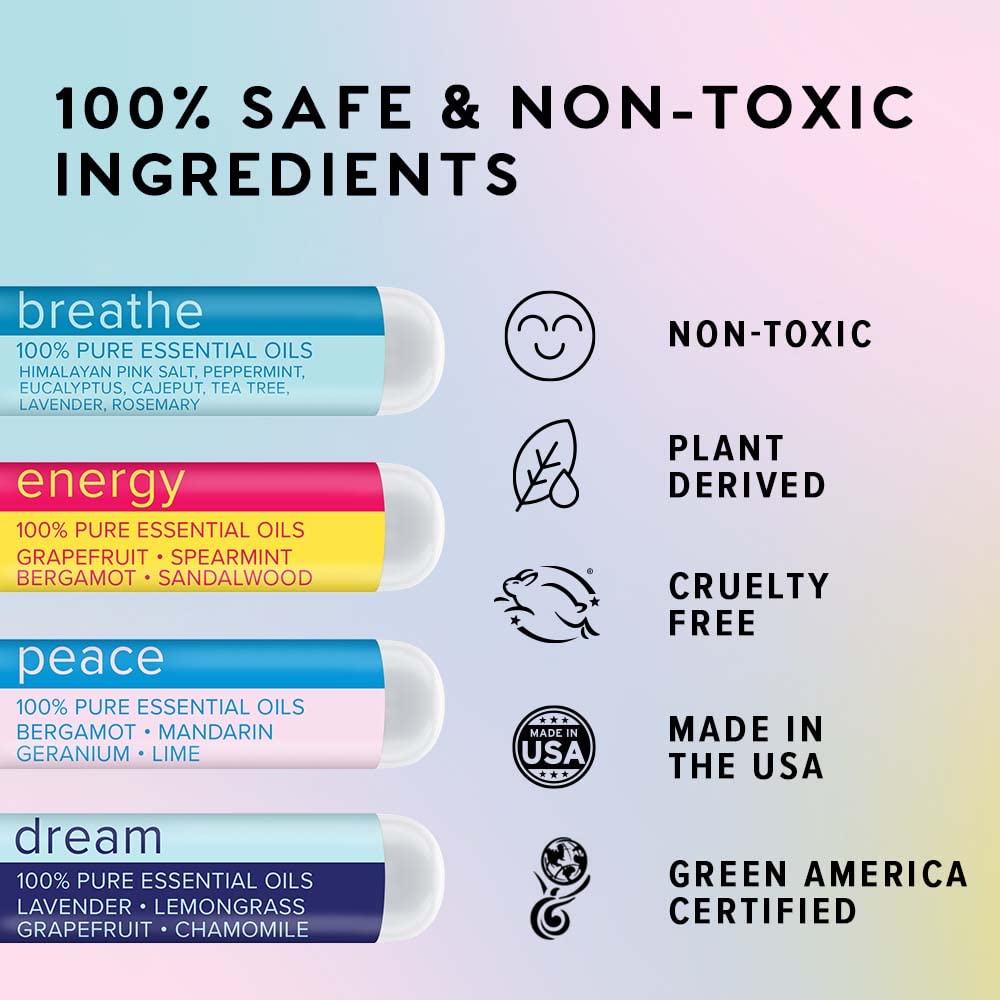 MOXE Daily Aromatherapy Nasal Inhalers Set, All Day Aromatherapy, Therapeutic Grade Essential Oils, Easy & Safe, Leakproof, Port