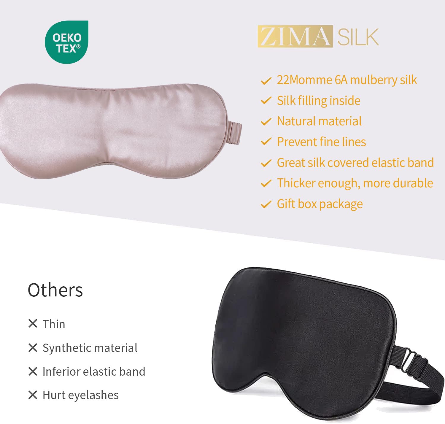 ZIMASILK 100% 22 Momme Pure Mulberry Silk Sleep Mask,Filled with 100% Mulberry Silk,Silk Wrapping Strap- Super Soft & Comfortabl