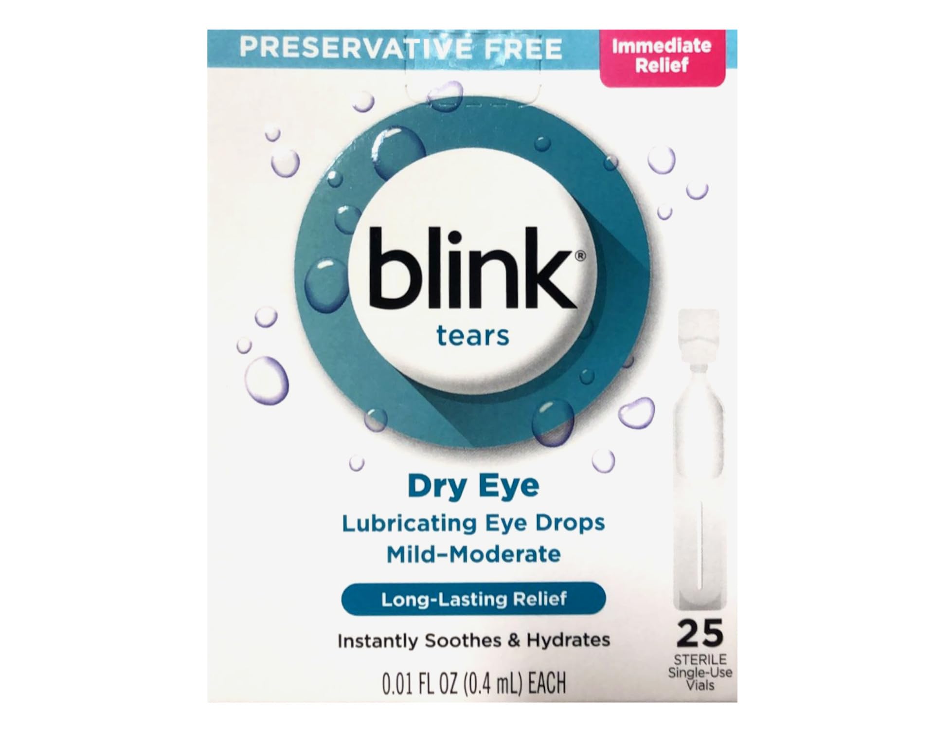 BLINK Tears Eye Drops for Dry Eyes, Preservative Free Lubricating Eye Drops, Sterile Single Use Vials, Gentle Eye Care for Mild 