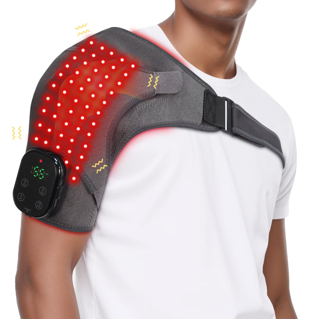 ObigaVc Cordless Shoulder Heating Pad with Massage, Red Light Massager for Soothe Discomfort, Heated Support Wrap for Muscle Com