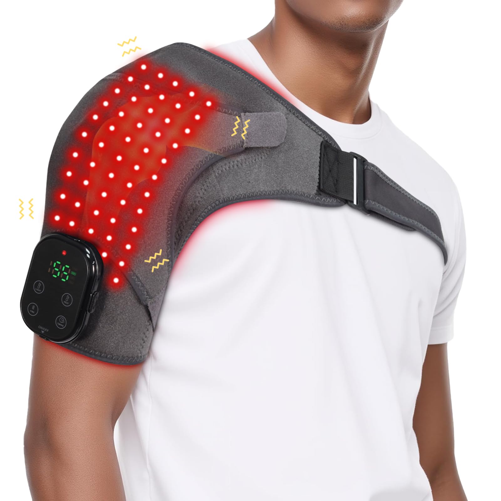 ObigaVc Cordless Shoulder Heating Pad with Massage, Red Light Massager for Soothe Discomfort, Heated Support Wrap for Muscle Com