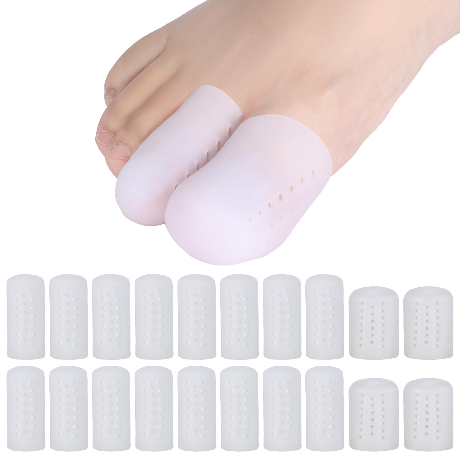 20Pcs Gel Toe Protectors - Silicone Breathable Toe Caps, Toe Cushion Guard Cover for Women Men, Relieve Ingrown Toenails, Hammer