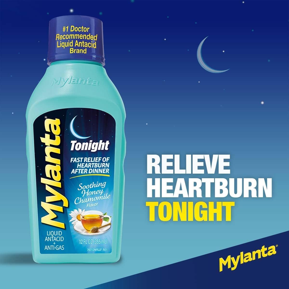 Mylanta Antacid and Gas Relief, Tonight Formula, Honey-Chamomile, 12 Fl Oz (Pack of 2)
