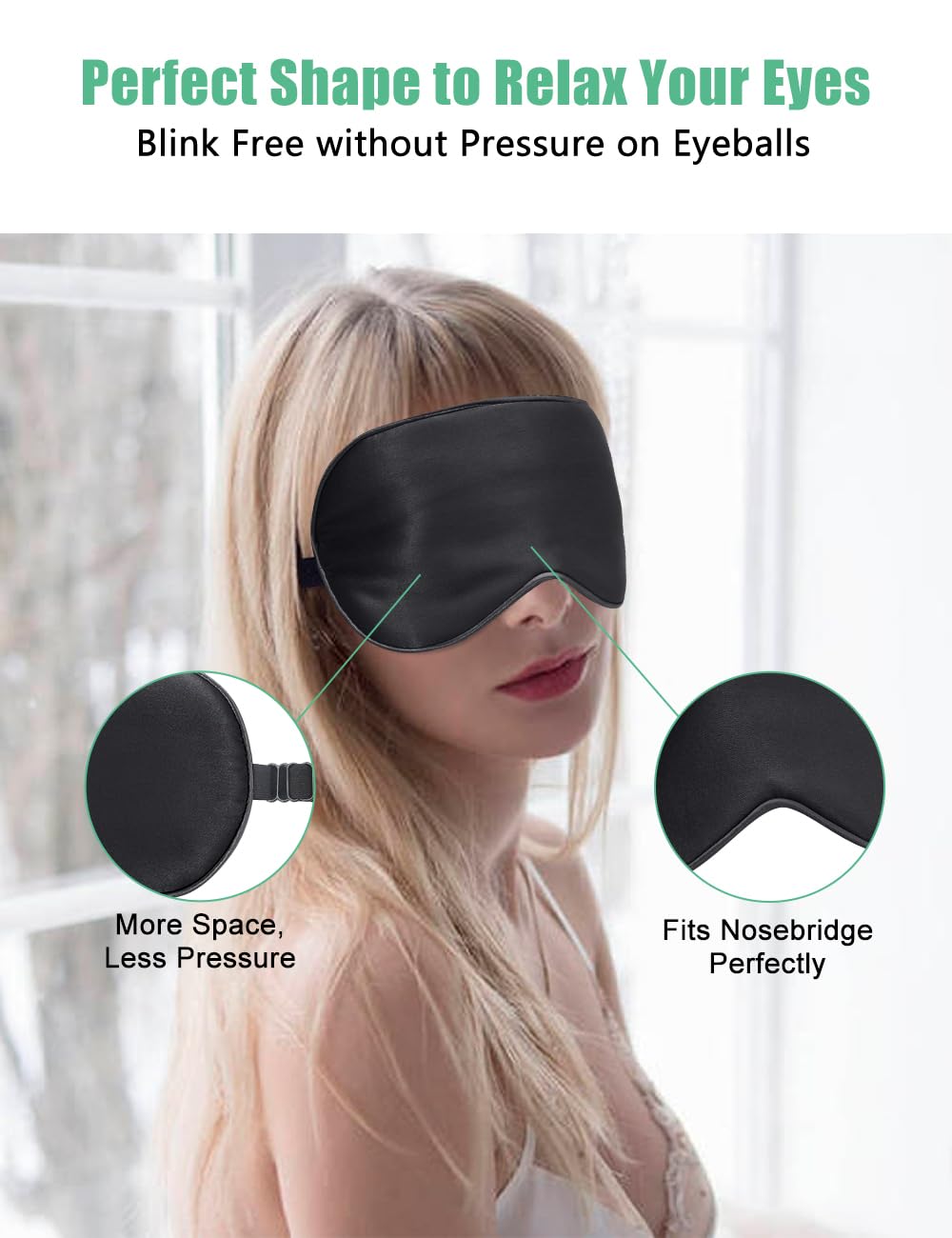 BeeVines Sleep Mask, 2 Pack 100% Real Natural Silk Eye Masks with Adjustable Strap for Sleeping, Mulberry Silk Eye Sleep Shade C