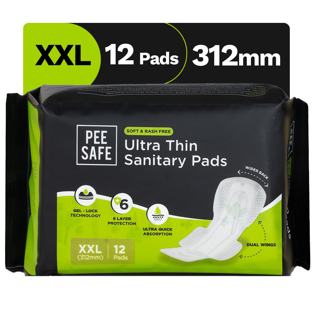 Pee Safe Comfort Ultra Thin Sanitary Pads For Women | Xxl | 12 Pads For Rash Free Periods | Cottony Soft Sanitary Napkins For Ul