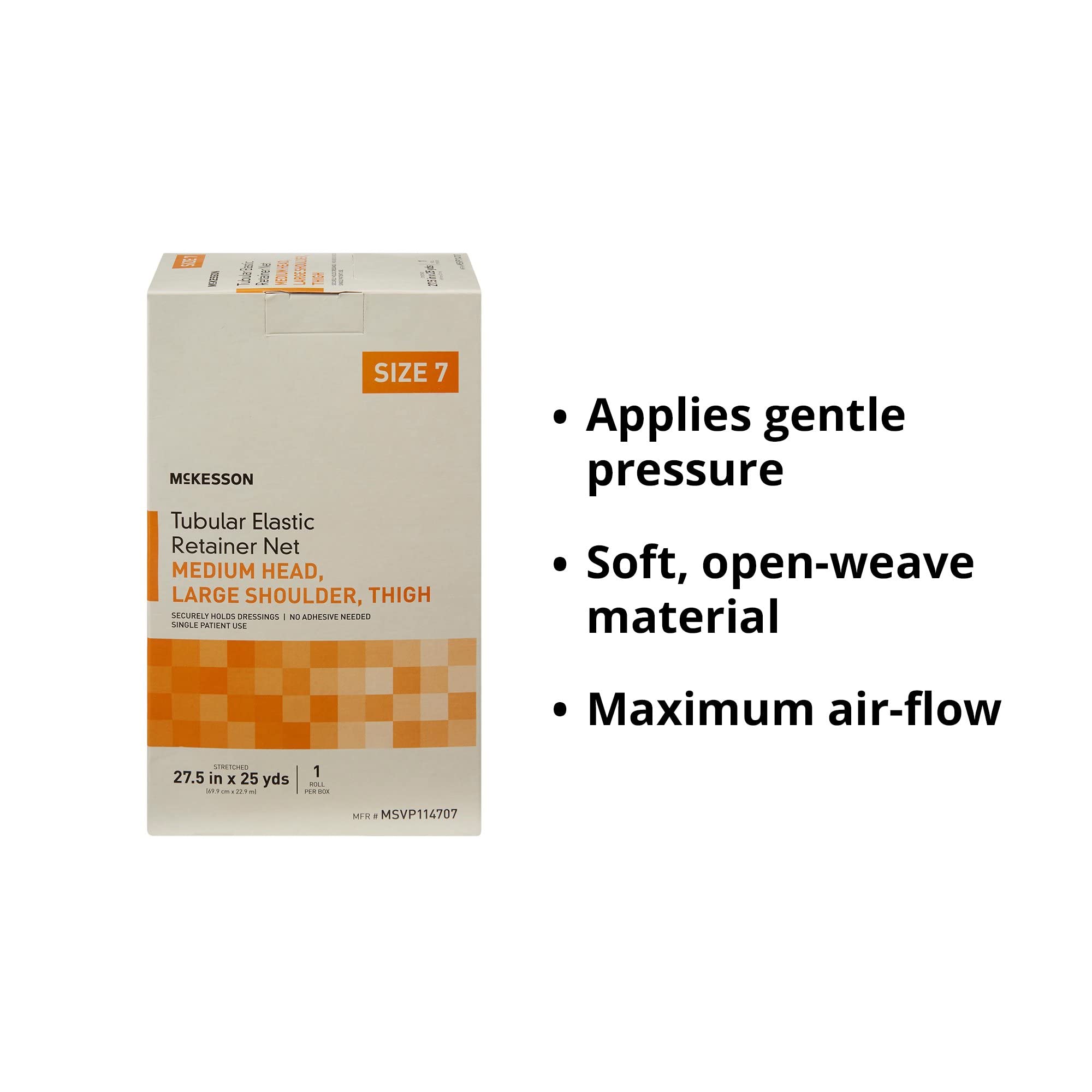 McKesson Tubular Elastic Retainer Net Dressing, Non-Sterile, Medium Head, Large Shoulder, Thigh, Size 7, 27 1/2 in x 25 yd, 1 Co
