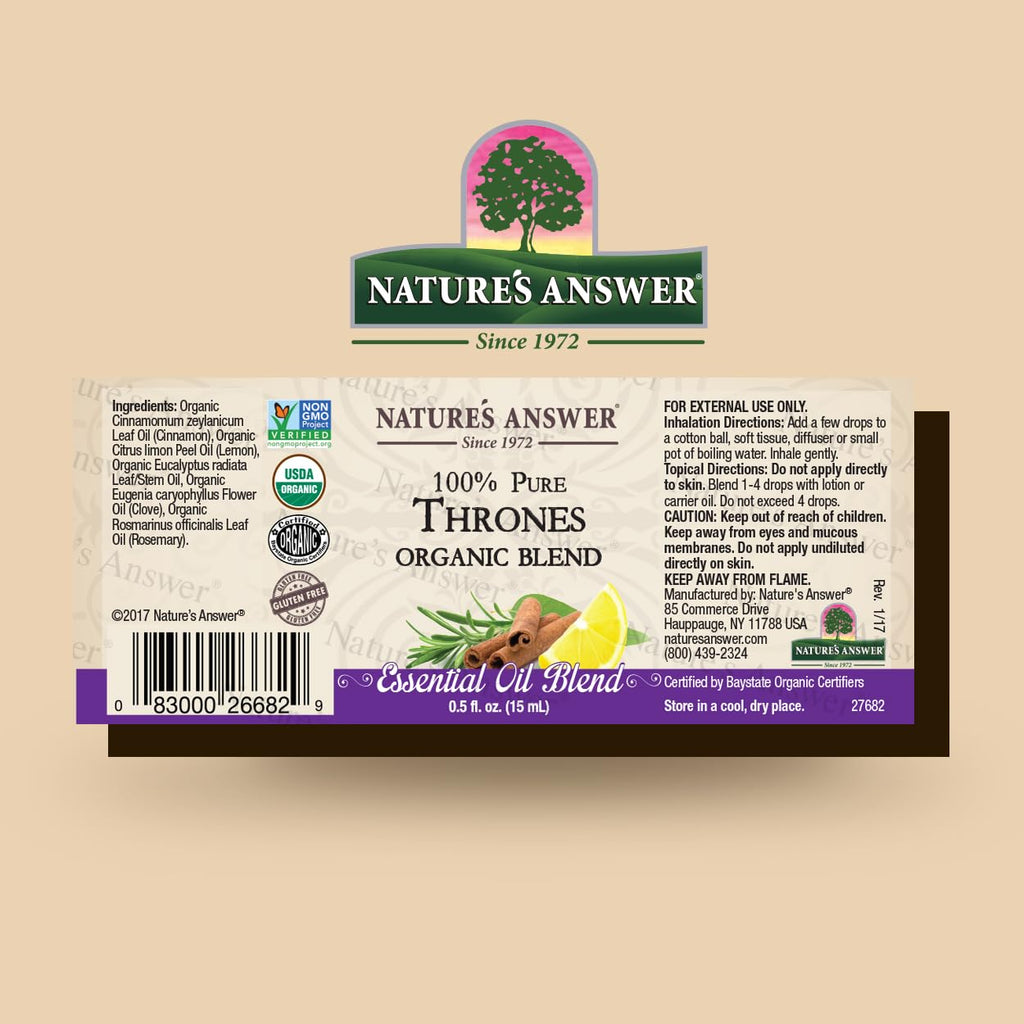 Natures Answer 100% Pure Organic Essential Oil Blend, 0.5-Ounce, Thrones Essential