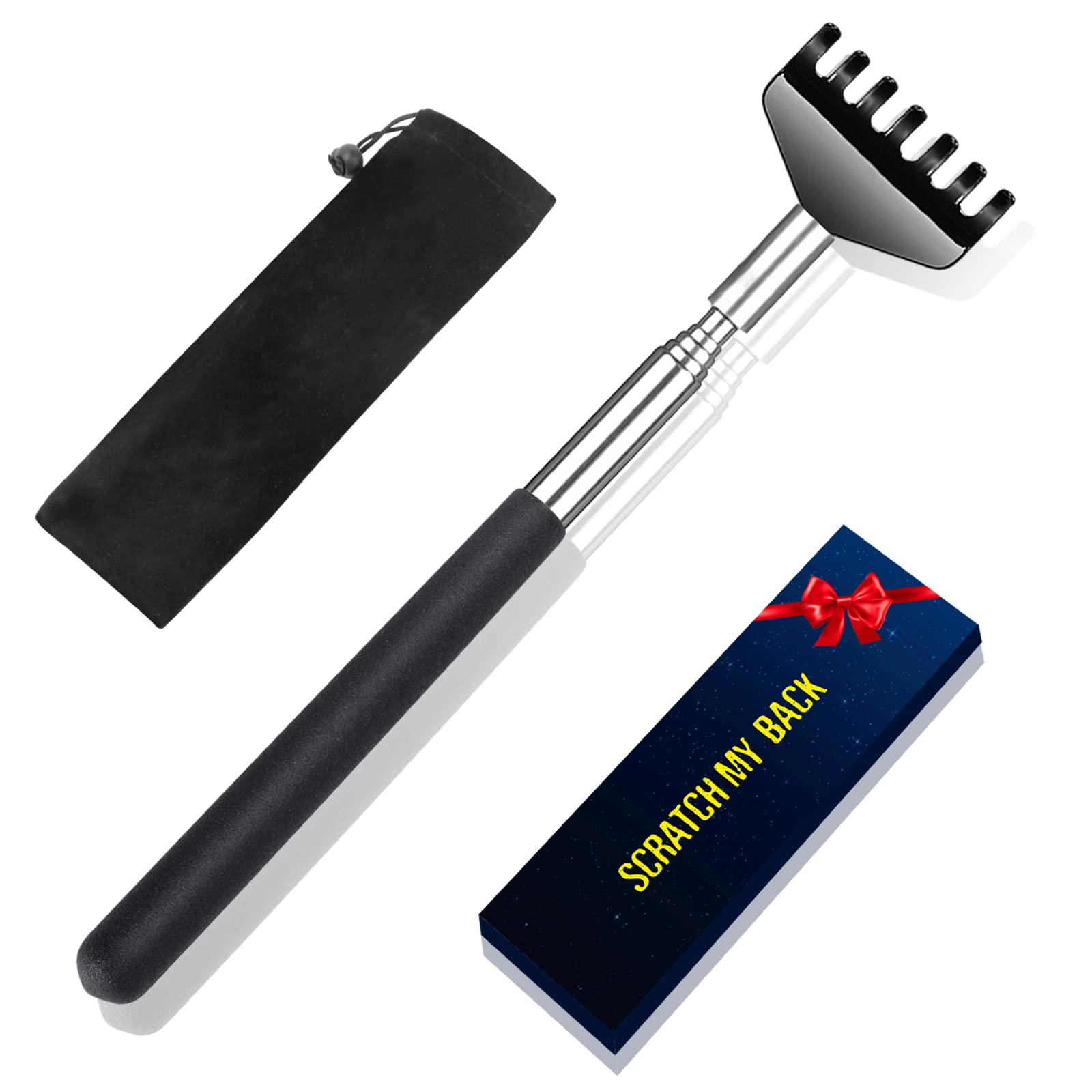 Back Scratcher with Gift Bag - Portable Metal Stainless Steel Telescoping Massage Tool - Gift/Stocking Stuffers for Men Women