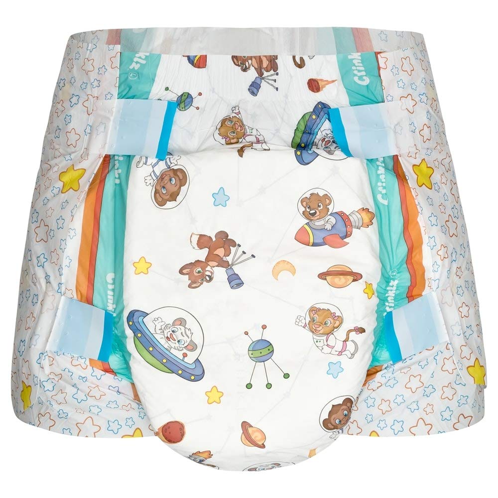 Crinklz Tab-Style Briefs Adult Printed Diapers, Astronaut, Large, Pack/15