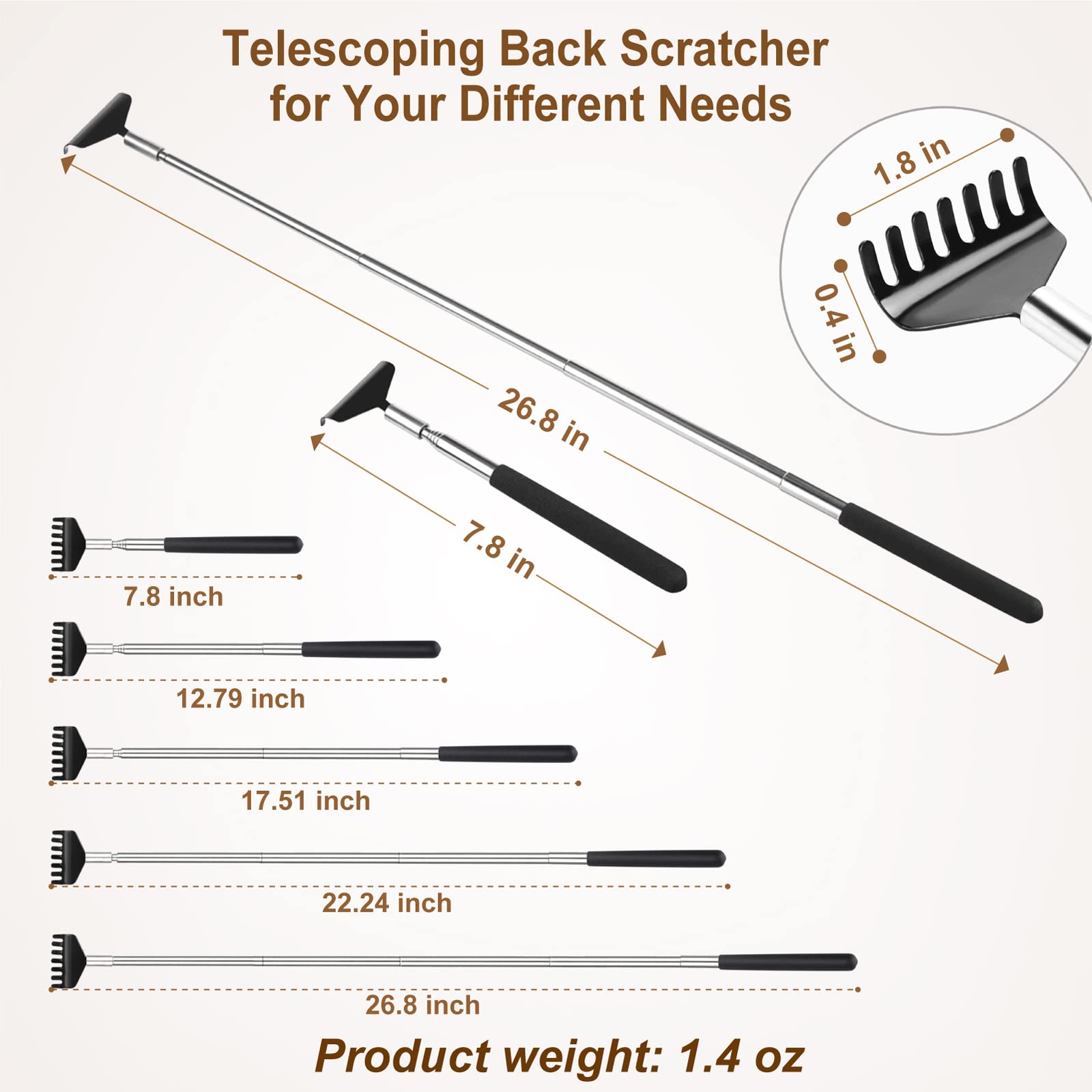 Back Scratcher with Gift Bag - Portable Metal Stainless Steel Telescoping Massage Tool - Gift/Stocking Stuffers for Men Women