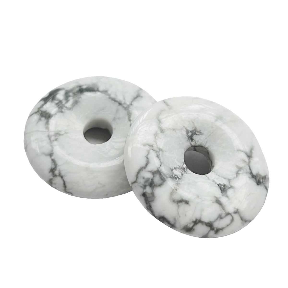 Bacatgem 2 Pcs White Howlite Turquoise Polished Crystal Amulet Peace Circle Donut Stone Beads Supplies,Round Large Hole 7mm Luck