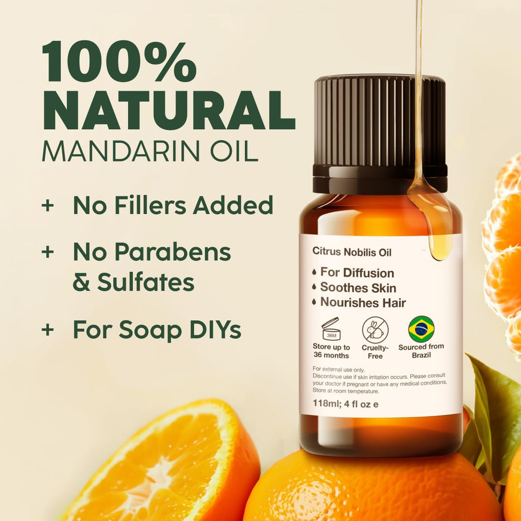 Kukka Mandarin Essential Oil for Diffuser Skin - 0.34 Fl Oz - 100% Pure Natural, Fresh & Citrusy Scent for Aromatherapy,Candle,