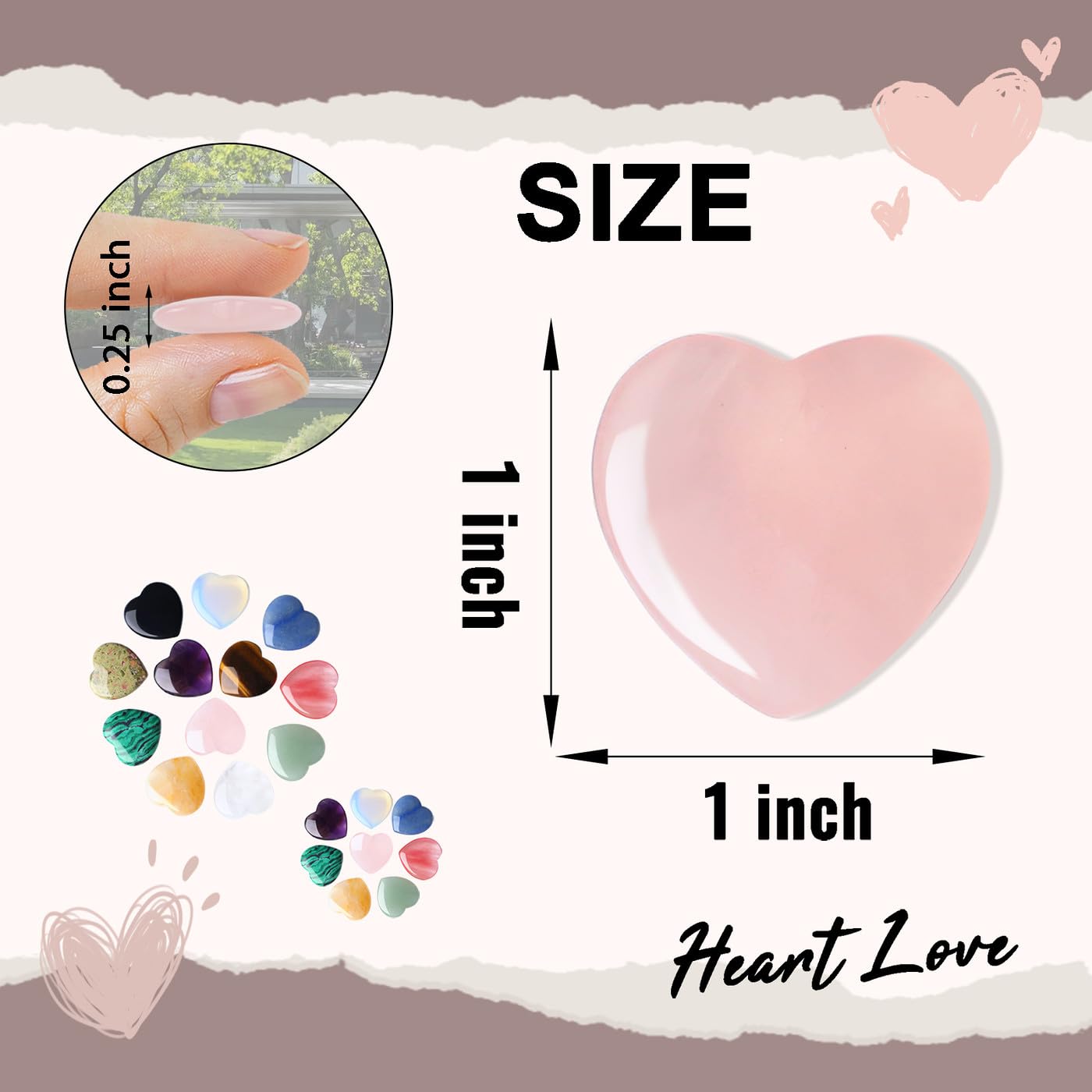 DUQGUHO 1 Inch Hearts Crystals and Healing Stones Reiki Gems Healing Crystals Amethyst Crystal Hearts Set Rose Quartz Heart Shap