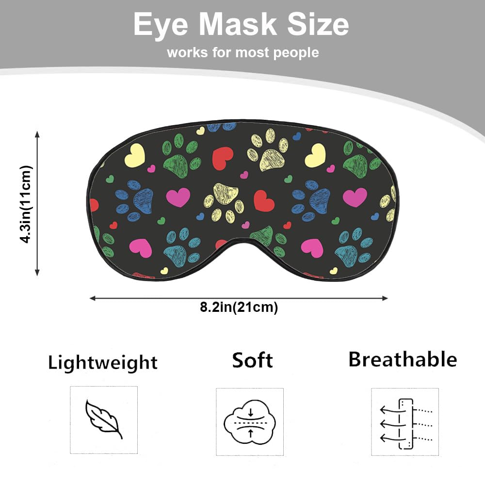 NOHSHE Paw Hearts Print Sleep Eye Mask Colorful Love Pet Footprints Black Silk Eye Mask Sleeping Soft Eye Shade Cover for Men Wo