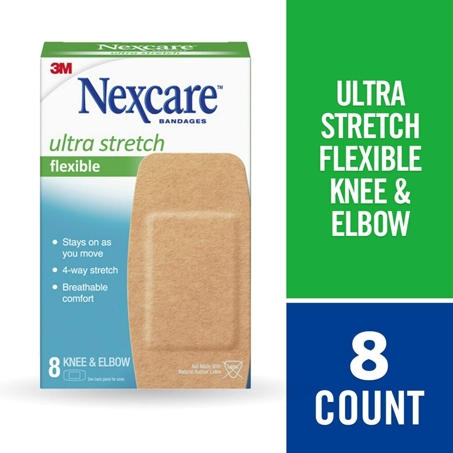 Nexcare Soft n Flex Adhesive Bandages - Ultra-Flexible 4-Way Stretch, Breathable Design with Secure Seal, 8 Count
