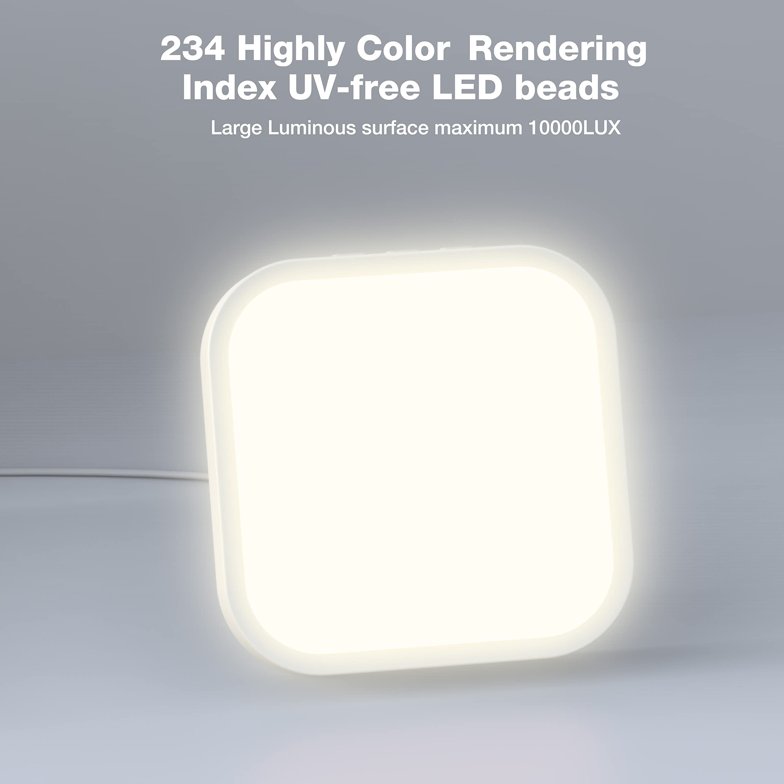 Qoosseine Light Therapy Lamp - 10000 Lux UV-Free Light Box with 4 Brightness Levels, 4 Color Temperatures, 4 Timer Functions and