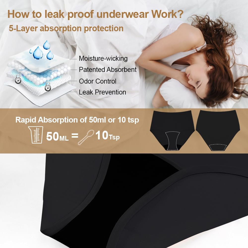 BATTEWA Incontinence Underwear for Women Seamless Washable, Leak Proof Underwear, High Absorbency Panties, Bladder Leak Underwea
