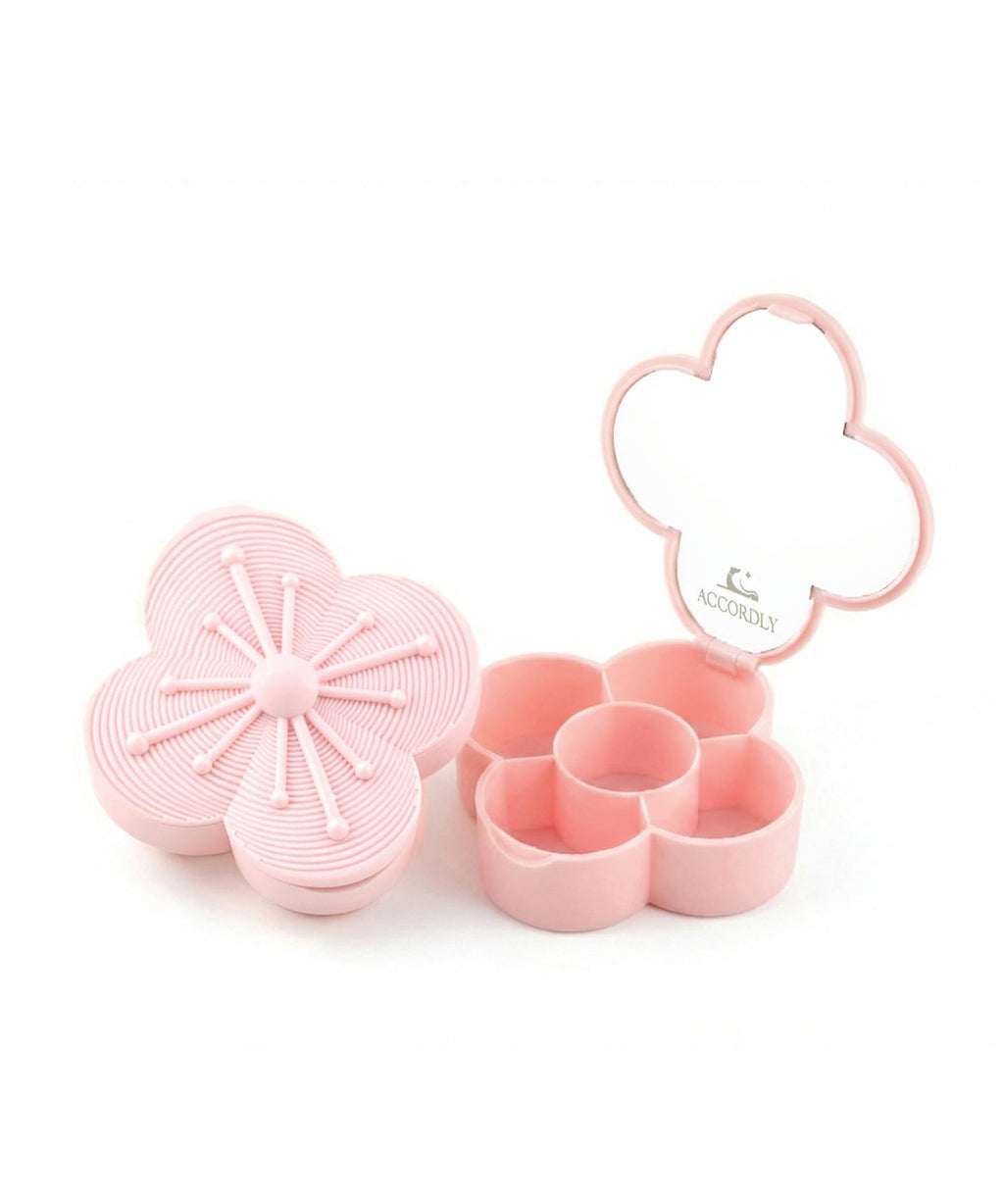 Accordly NobleCase Bloom Charm Travel Pill Organizer, 5 Compartments with Mirror, Easy-Open Lock, Cute Compact Pill Box for Purs