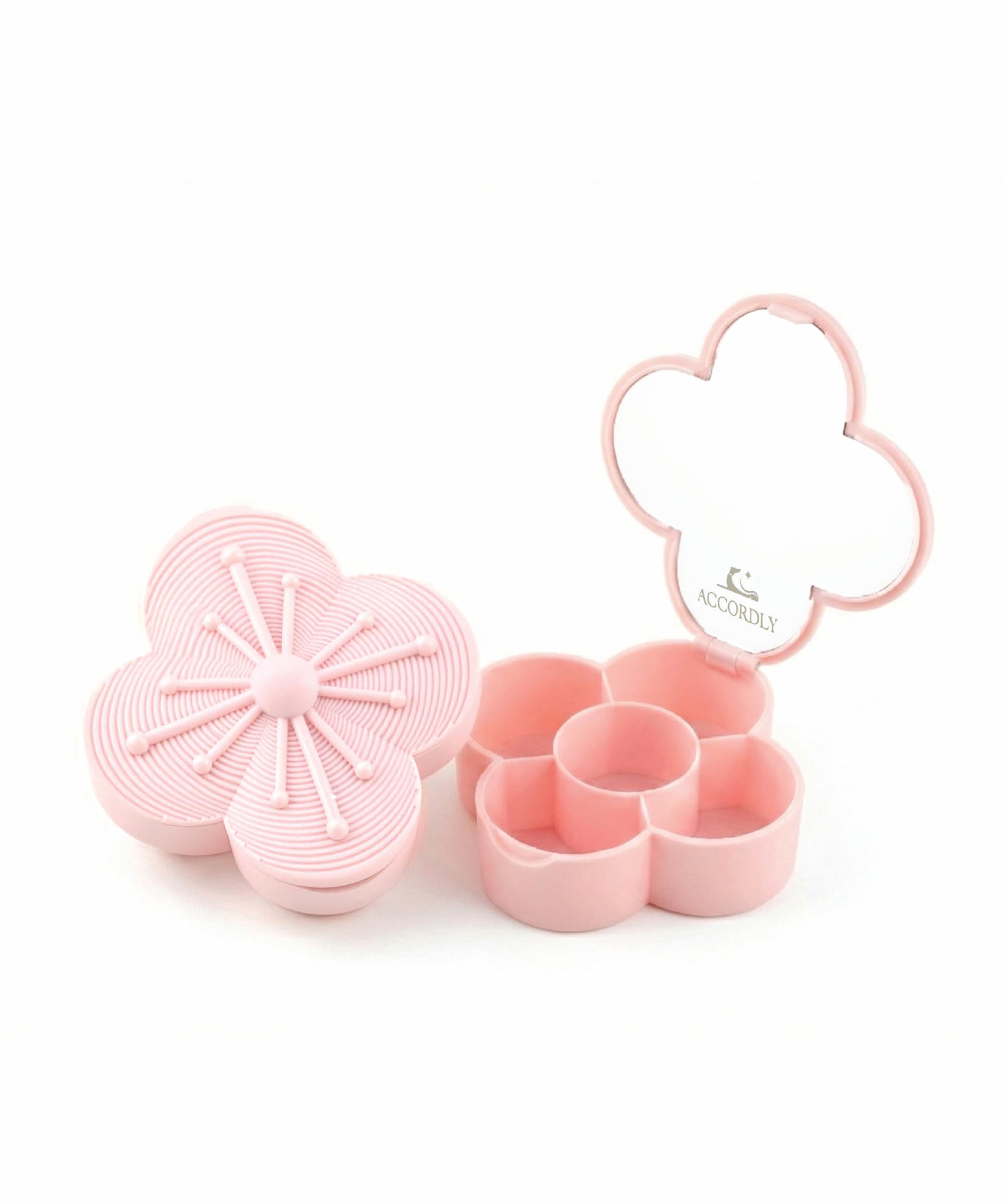 Accordly NobleCase Bloom Charm Travel Pill Organizer, 5 Compartments with Mirror, Easy-Open Lock, Cute Compact Pill Box for Purs
