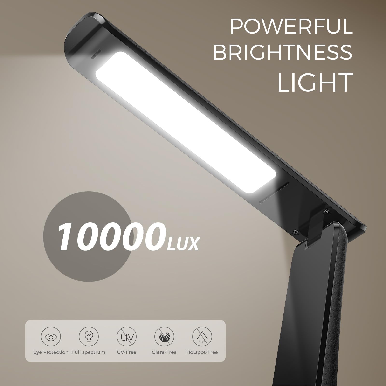Light Therapy Lamp, 10000 LUX UV-Free LED Sunlight Light, Full Spectrum Mood Light Hayyp Lamp, Touch Control Desk Lamp with Nigh